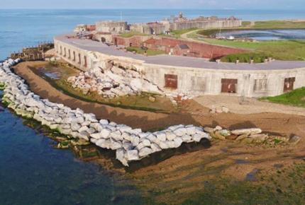 Hurst Castle showing collapsed portion of east wing (copyright English Heritage).